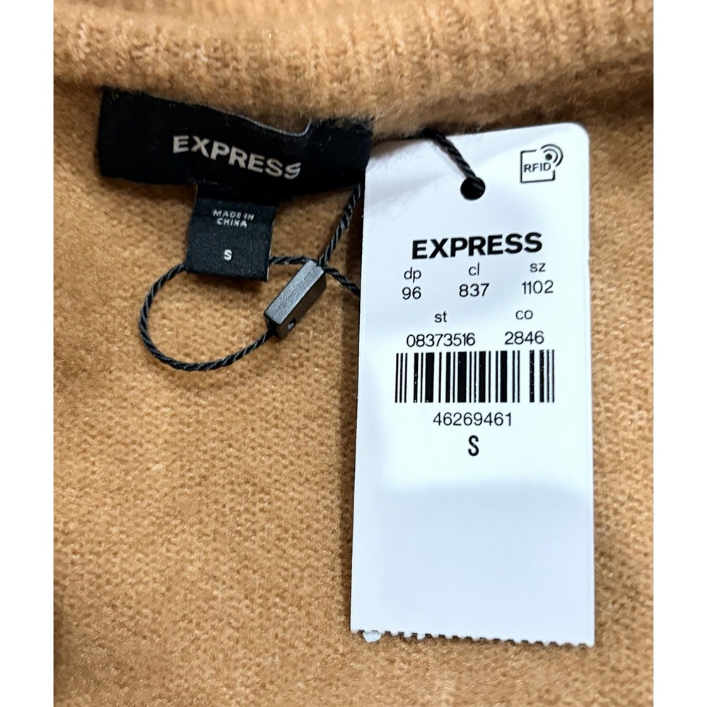 Express Sweater Womens S Tan Novelty Button Off The Shoulder Oversized NWT - Picture 7 of 9